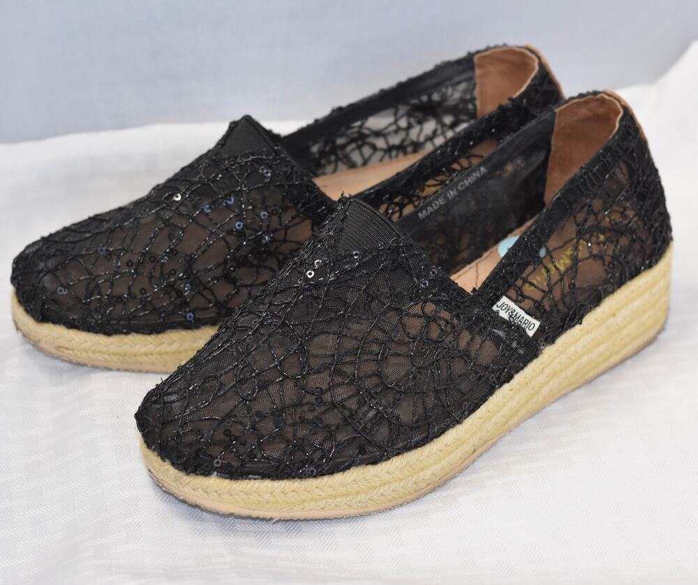 JOY & MARIO Mesh Sequin Espadrilles Wedge Heel Platform Shoes Size 7